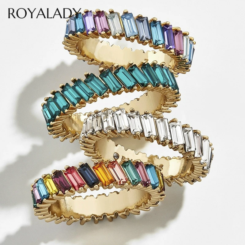 Женское кольцо с радужным фианитом золотистое/серебристое составное в стиле