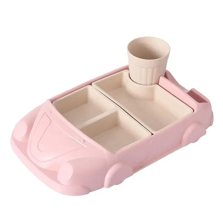 Бамбуковое волокно детская тарелка отдельная Автомобильная посуда комплекты для кормления детей Детская посуда
