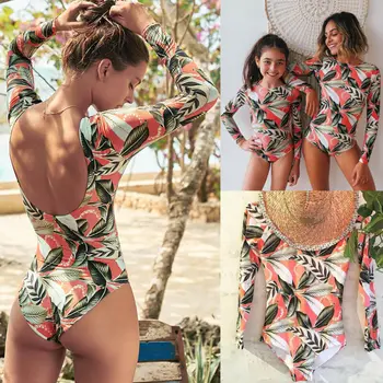 

Women Floral Printed Long Sleeve Bodysuit Leotard Backless Romper Crew Neck Bodysuit