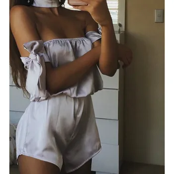 

Sexy sleeveless women rompers summer solid short jumpsuits casual off shoulder loose playsuits