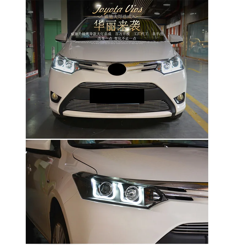Автомобильный Стайлинг для Toyota-Vios головной светильник s U angel eyes 2013- для Vios светодиодный светильник Q5 bi xenon объектив СВЕТОДИОДНЫЙ прожектор