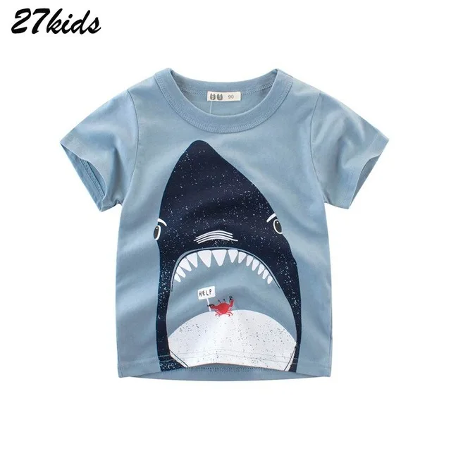 T-shirt manches courtes pour enfants | Vêtement haut en coton, imprimé de requin, Animal 2 à 9 ans, pour garçons et filles, vêtements à manches courtes pour enfants