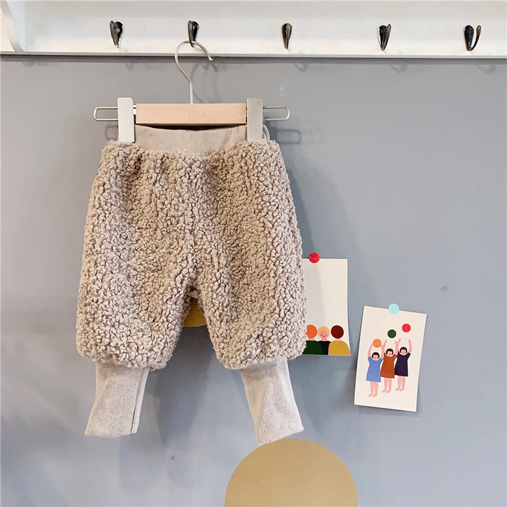 Теплые фланелевые штаны для малышей; пижамы для новорожденных девочек; Штаны для дома; Детские однотонные штаны-шаровары; Зимние флисовые плотные штаны для маленьких девочек