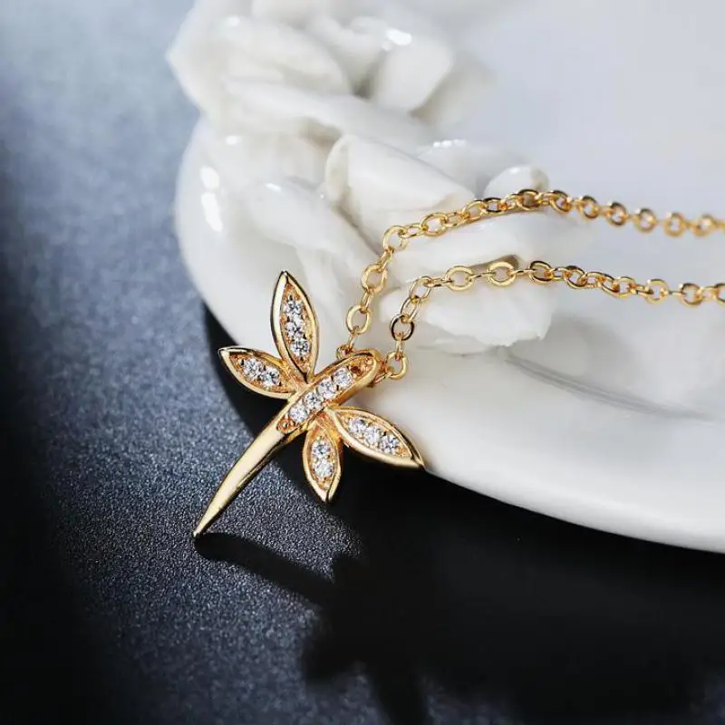 Gold Color Zircon Crystal Dragonfly Necklace For Women Necklaces & Pendants Jewelry Charms Jewellery Women's Clavicle Chain Gift Gold Color Zircon Crystal Dragonfly Necklace For Women Necklaces & Pendants Jewelry Charms Jewellery Women's Clavicle Chain Gift