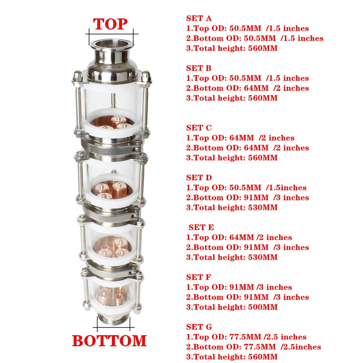 

copper bubble Distillation column with 4 sections for 1.5"-3" distiller Glass column Flute Distiller