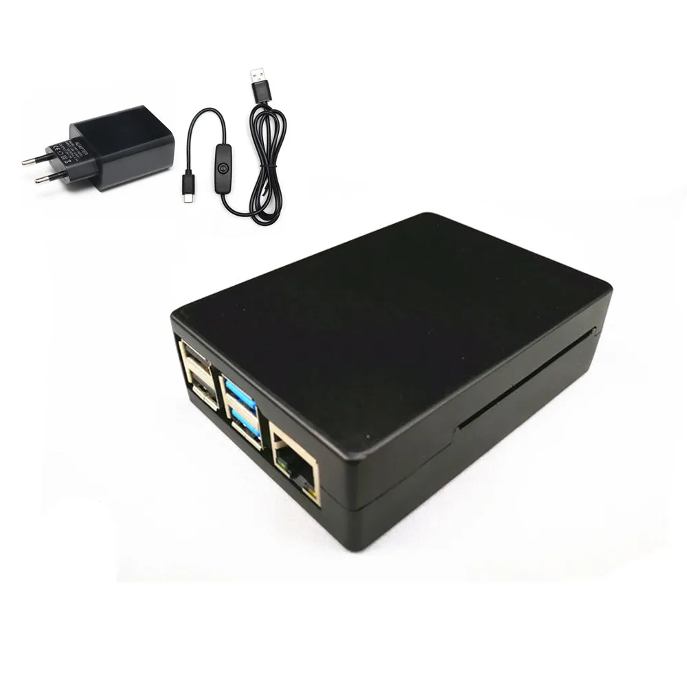 Black with Power Чехол Raspberry PI 4, алюминиевый чехол, 5 В, 3 А, адаптер питания, 64 ГБ, Micro SD карта, Micro HDMI кабель для Raspberry Pi 4, Модель B - Цвет: Black with Power