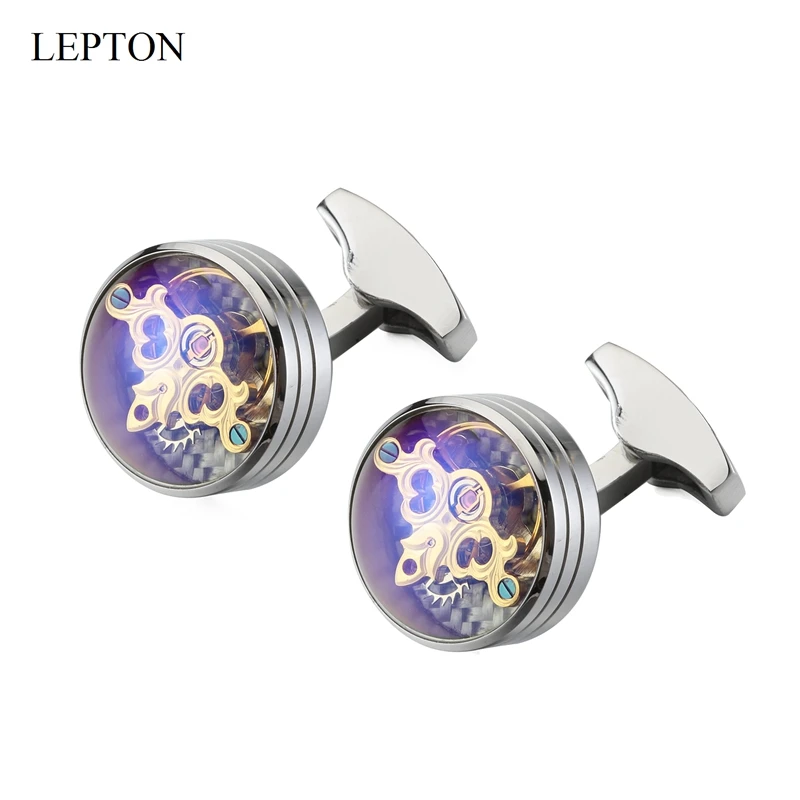 

High Quality Movement Tourbillon Cufflinks For Mens Lepton Stainless Steel Cuff Links Wedding Groom Cufflink Relojes Gemelos