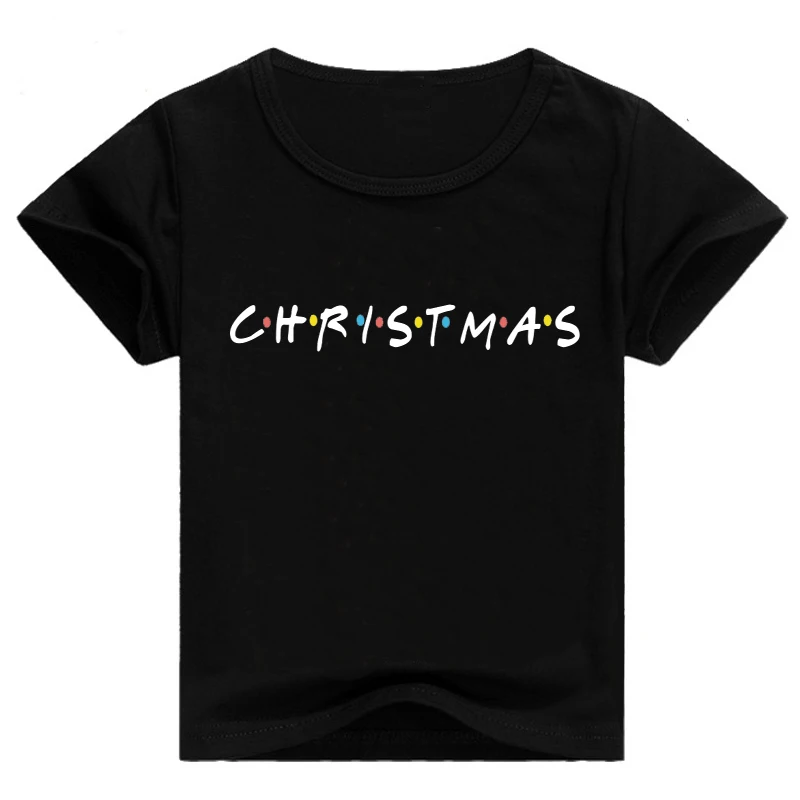 Детская футболка в европейском и американском стиле; модная Рождественская Однотонная футболка с короткими рукавами и круглым вырезом для мальчиков и девочек