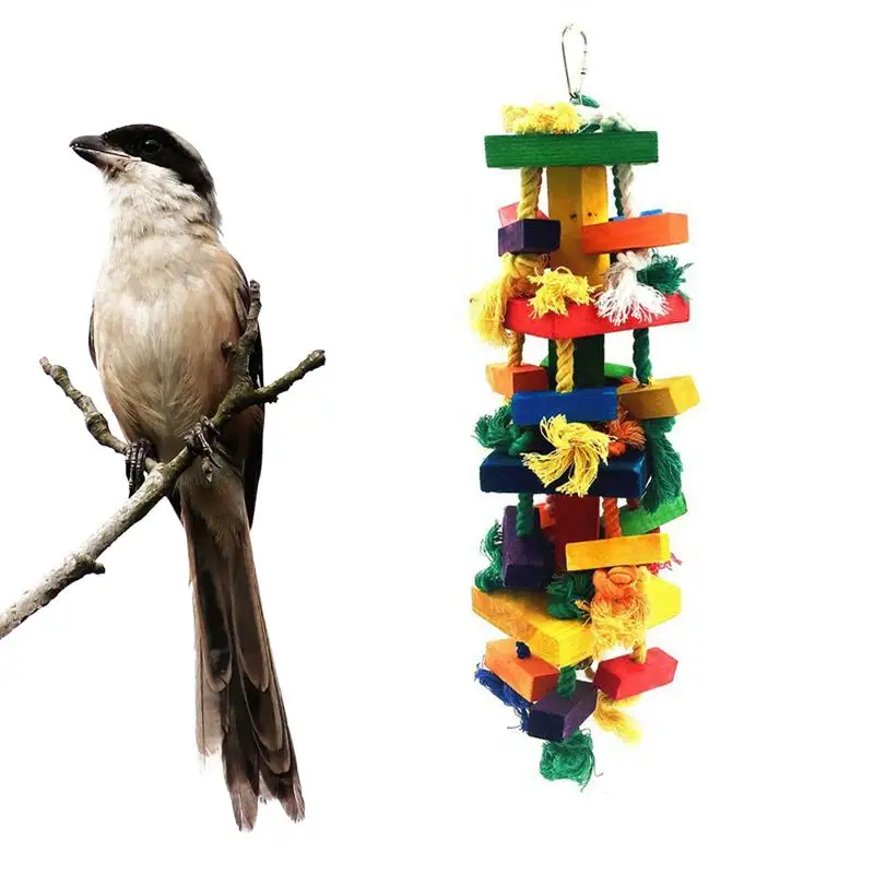 

Colorful Rainbow Parrot Toy Hanging Pet Bird Cotton Rope Wood Blocks Parrot Chew Toys Bird Cage Accessories Decoration