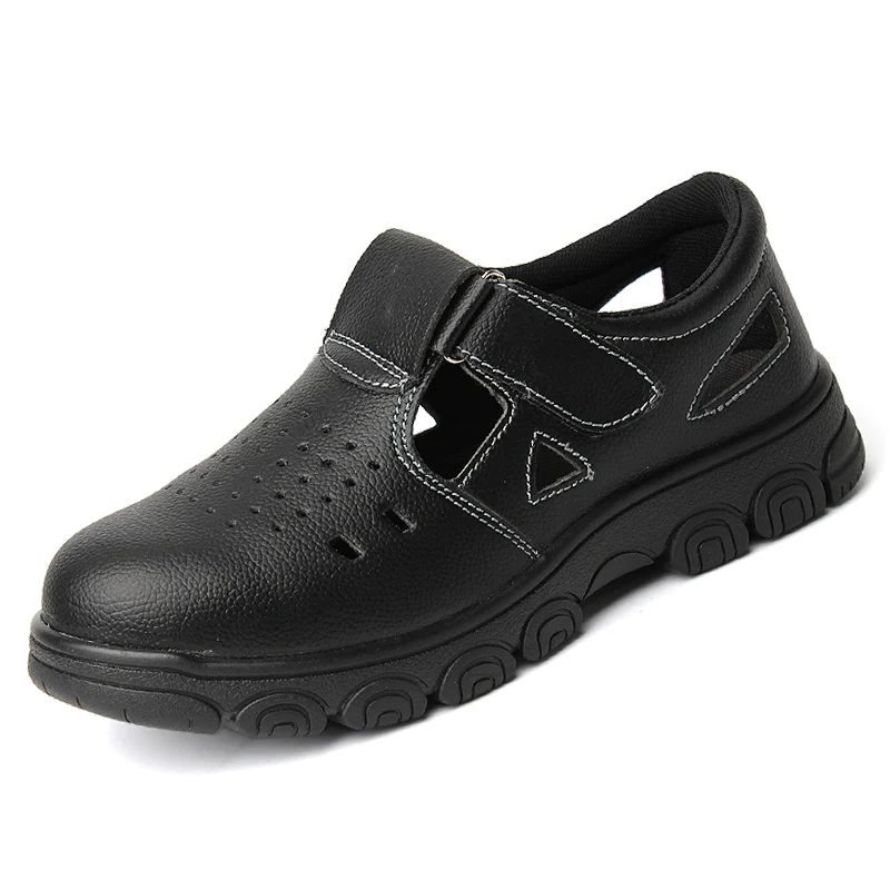 

plus size men's leisure breathable safety shoes summer steel toe covers work leather sandals building site worker security boots