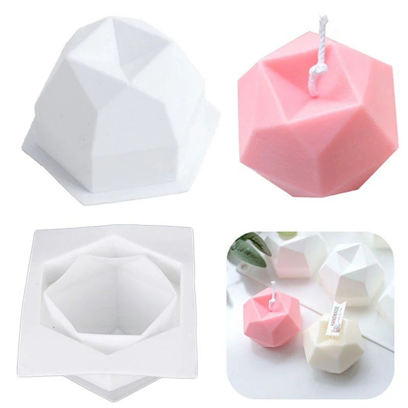 Rhombus Ball Candle Mold Ball Cube Geometric Shape Chocolate Mousse Cake Baking Silicone Mold Candle Making Kit Fondant Molds