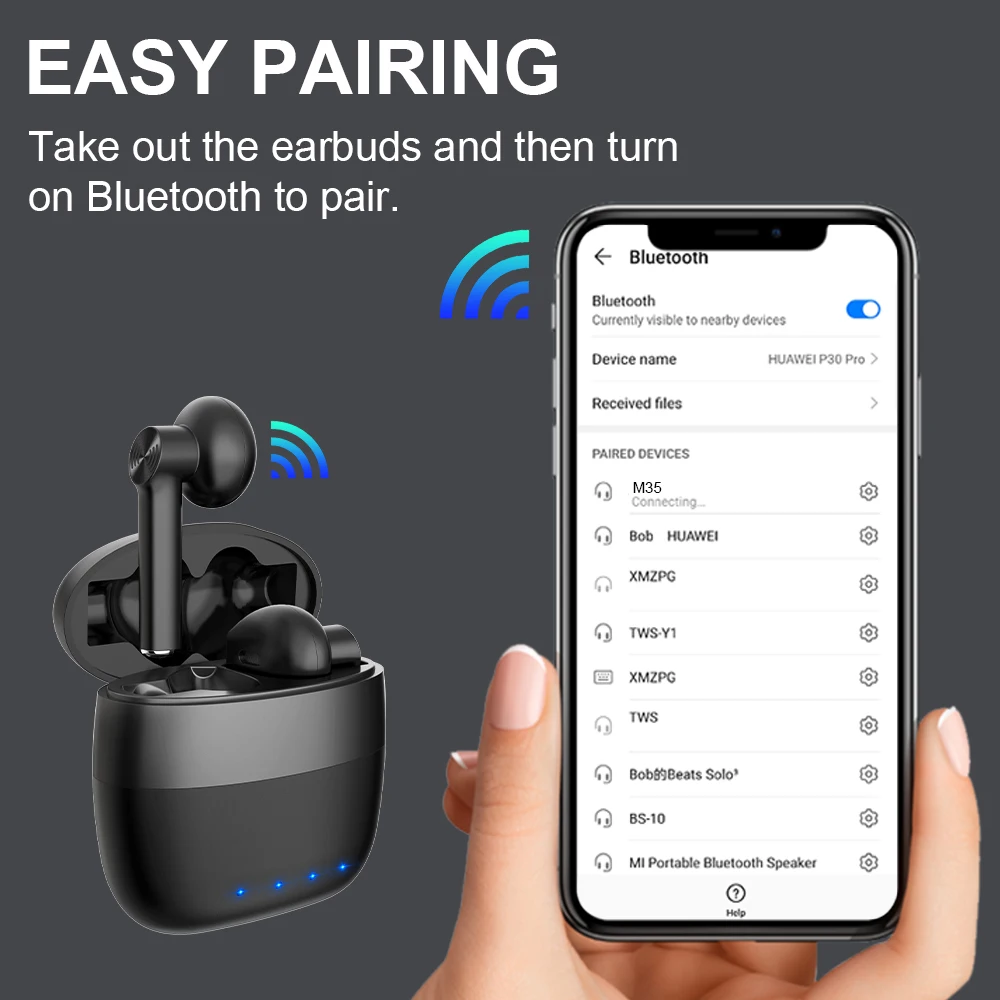 TWS Bluetooth Wireless Earphones 5.0 Touch Control Stereo Waterproof Headsets for Xiaomi Huawei Samsung with Microphone M35