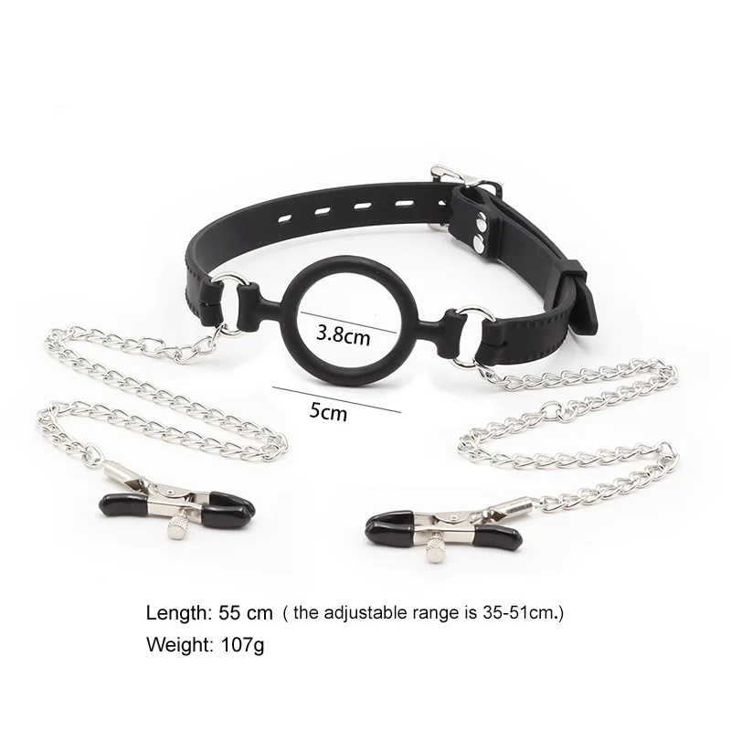 O Ring открытый кляп для рта кожаный бдсм металлический ниппель зажимы