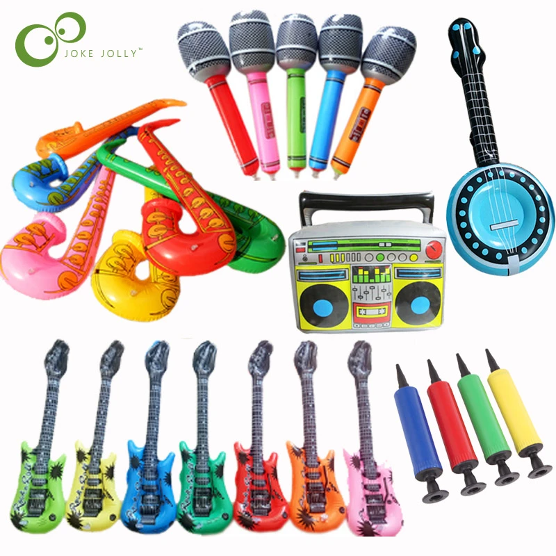 子供のプラスチック膨張可能なバルーンのおもちゃ楽器おもちゃのマイクギターサックスラジオリュートパーティー小道具lxx Inflatable Bouncers Aliexpress