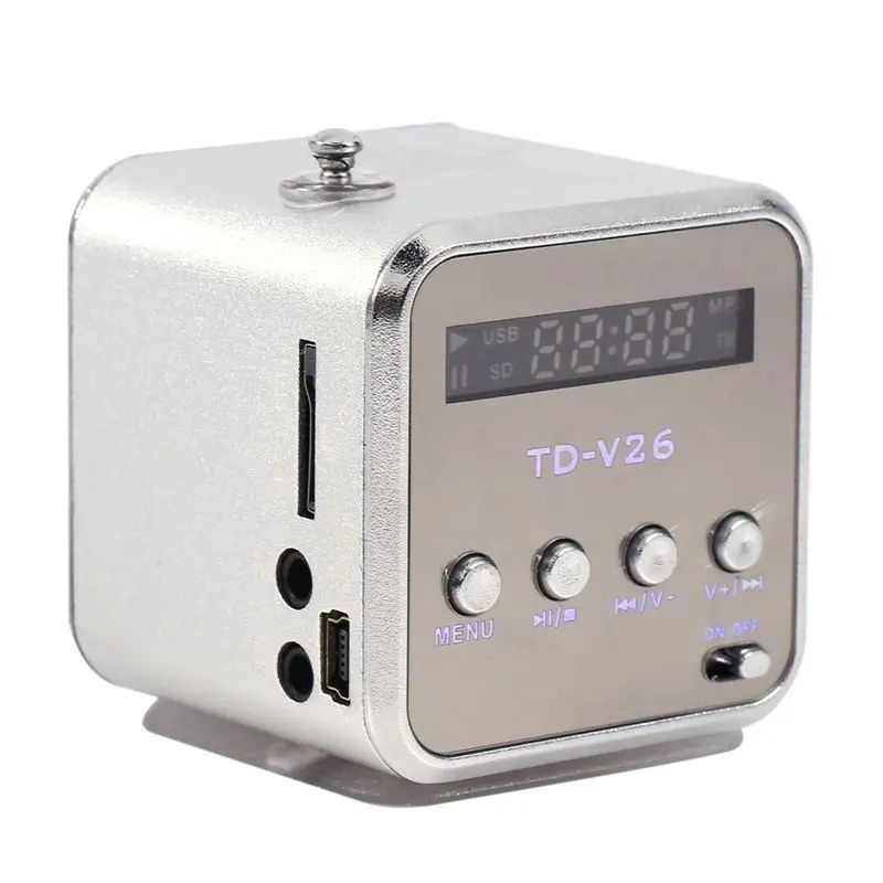 Silver Портативный TD-V26 мини-динамик MP3 музыкальные плееры с ЖК-поддержкой fm-радио микро TF SD Стерео Громкий динамик для ноутбуков мобильных телефонов - Цвет: Silver