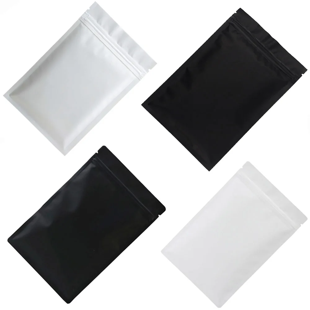 Thick 50pcs Matte Black White Smell Proof Zip Lock Plastic Bag Food Powder Package Pouch Aluminum Foil Mylar Heat Seal Zip Bags 2