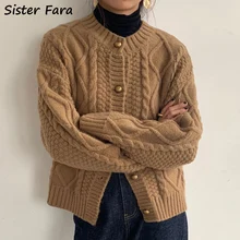 

Sister Fara Autumn Winter O-Neck Thick Sweater Women Casual Loose Solid Knit Sweater Ladies Single Breasted Cardigan Sweaters