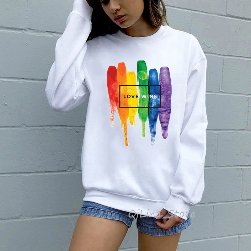 

Sexy Rainbow Lip Print LGBT Sweatshirt Women Kawaii Hoodie White Pullover Sweat Femme Tracksuit Hipster Streetwear Sudaderas