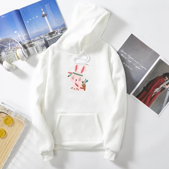 

Rabbit Shooter Cartoon Graphics Ethnic Stly Print Warm Oversized Hoodie Kawaii Sweatshirt Streetwear Feminine Itself Animal