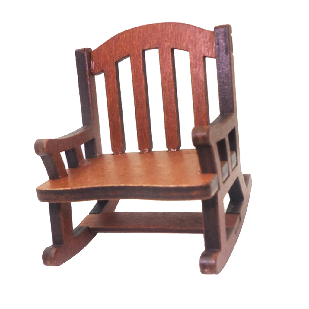 Wooden Rocking Chair Model Items for 1/12 Scale Dollhouse Miniature Toys Gifts