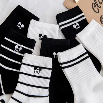 

Disney Socks Autumn Striped Mickey Cotton Solid Color Cute Dots Casual Breathable White Women Fashion Lady Socks 1 Pair