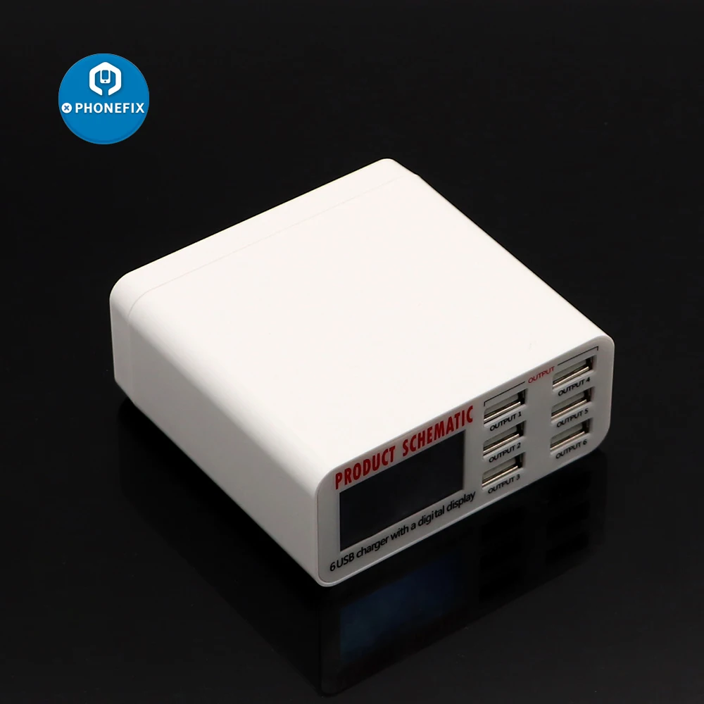 PHONEFIX 30 Вт многопортовое USB зарядное устройство для путешествий EU US UK вилка для iPhone iPad Pro Mini 1 2 3 быстрая зарядная станция с ЖК-дисплеем