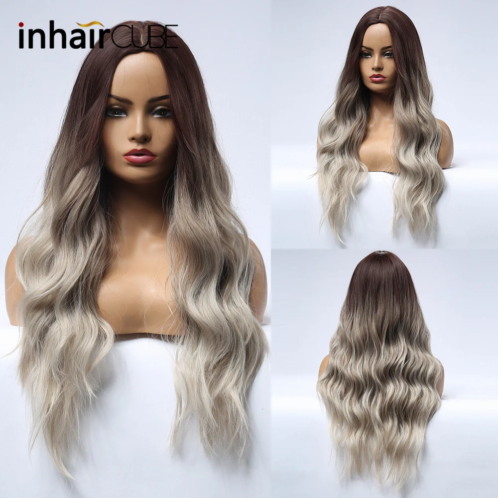 Парик Inhair Cub с темными корнями и эффектом омбре Синтетические длинные парики для