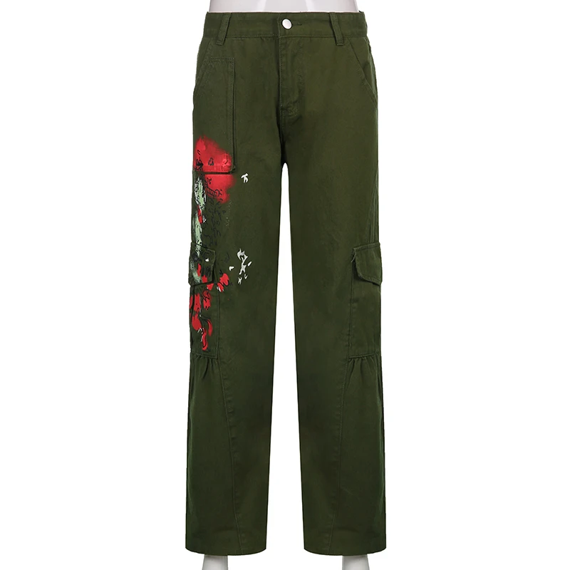Punk Vintage Pockets Pants 3D with Khaki Cargo Dual-Tone Buttons main image 0