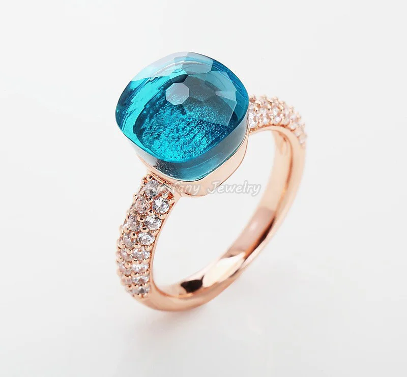 

2021 Top Quality Charming Brand Zirconia and Ocean Blue Crystal Rose Gold Rings For Friends Gift