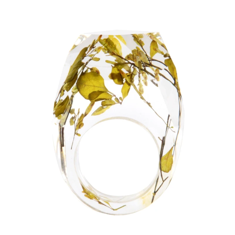 Новое прозрачное кольцо ручной работы с лесом и сушеным цветком из смолы с красочным рисунком чернил для женщин, модное Ювелирное кольцо - Цвет основного камня: 9
