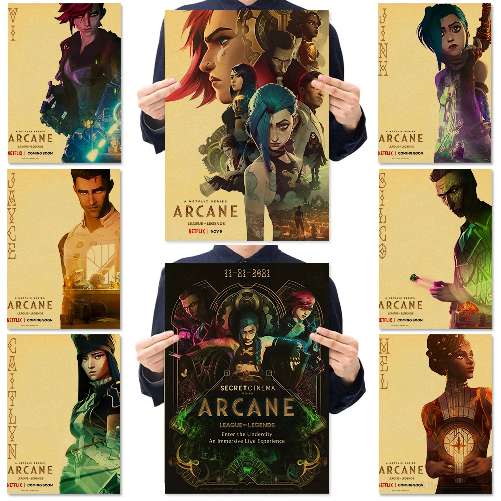 Popular TV Show Arcane Kraft Paper Poster Vi Viktor Jayce Jinx Home Decor Study Bedroom Bar Cafe Wall Paintings Stickers Posters