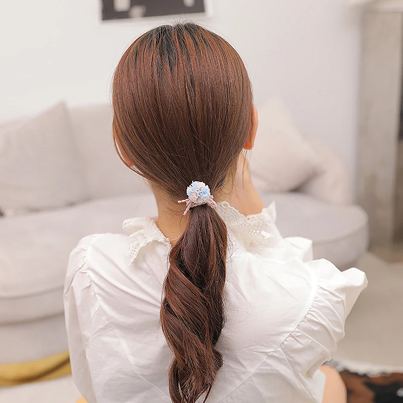 12Ps/Set Elastic Hair Bands For Hair Tie Blue Pink Women Girls Korean Flower Pearl Hair Bands Ponytail Holder Hair Accessories big hair clips