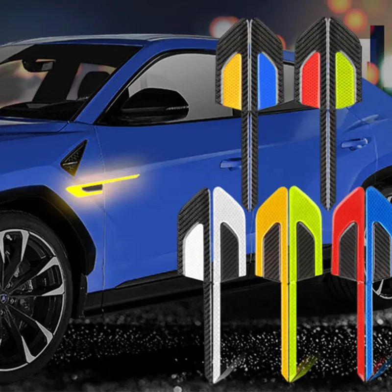 

2Pcs Car Leaf Board Reflective Car Door Side Anti-collision Sticker 3D Carbon