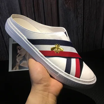 

Summer half slippers men's summer casual leather outside wearing British Baotou tailless men's lazy shoes
