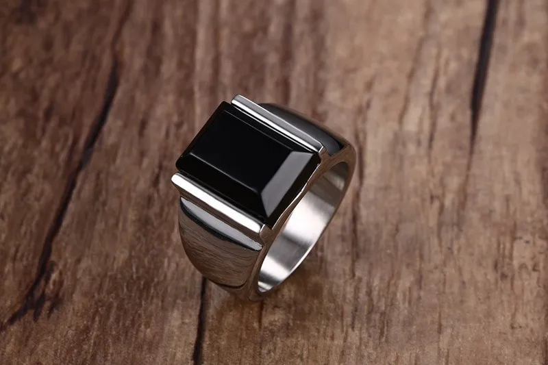 Мужские кольца, металлическое кольцо в стиле панк, готика для мужчин, черный камень 316L, нержавеющая сталь, шарм, обручальное кольцо, мужские ювелирные изделия