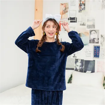 

Pajamas Women's Autumn & Winter Flannel Long Sleeve Thick Thermal Suit Cute Sweet Coral Velvet Tracksuit Two-Piece Set