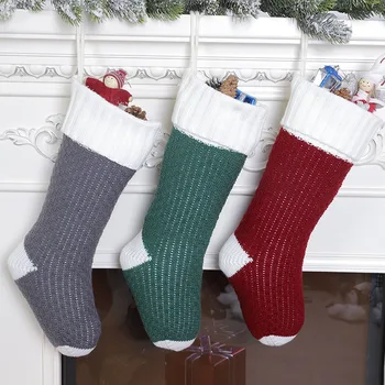 

Knitted Christmas Stockings Gift Holder Bag Fireplace Hanging Decorations Socks Stitching Colored New Year Candy Gifts Decor