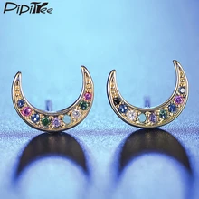 Pipitree, модные серьги-гвоздики в виде Луны для женщин и девочек, медные серьги в стиле панк с несколькими кубическими циркониями, ювелирные изделия для костюмированной вечеринки, серьги-гвоздики