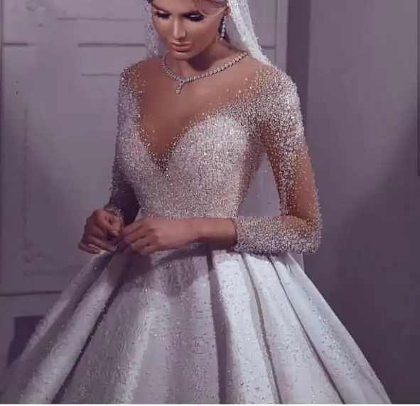 Vestidos De Lujo Con Cuentas De Cristal Vestido De Novia Arabe Vestido De Novia De Dubai De Manga Larga De 2020 Vestido Largo Hasta El Suelo De Mariee Aliexpress
