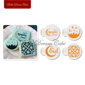 

4pcs/set Eid Ramadan Coffee Stencil Macaron Cookies Stencils Template Biscuits Cake Mold Cake Decorating Tools Kitchen Bakeware