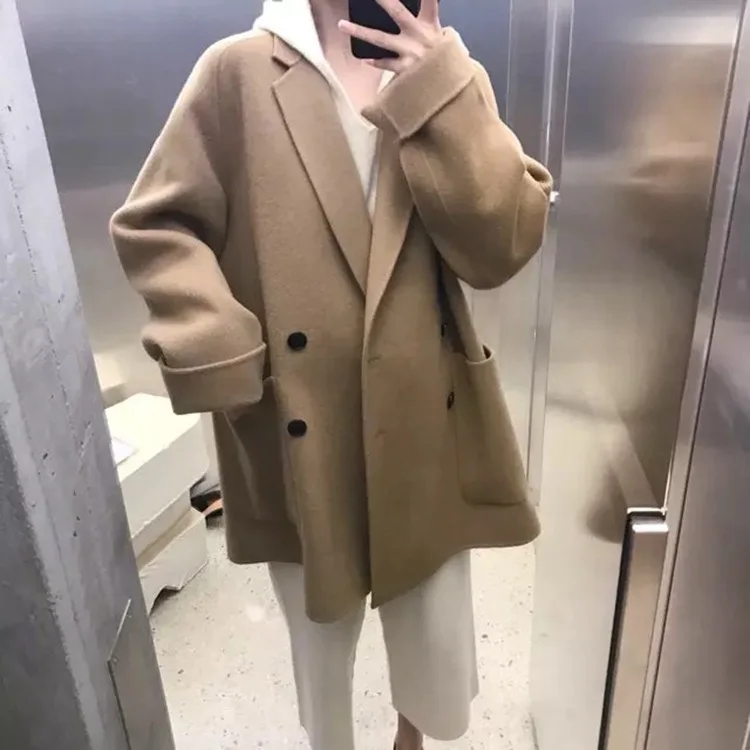 New Korean fabric double faced cashmere coat women's Wool Women's medium length J76 | Женская одежда