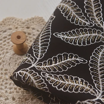 

Black embroidered elastic cotton Fabric for clothing sweater coat fabric