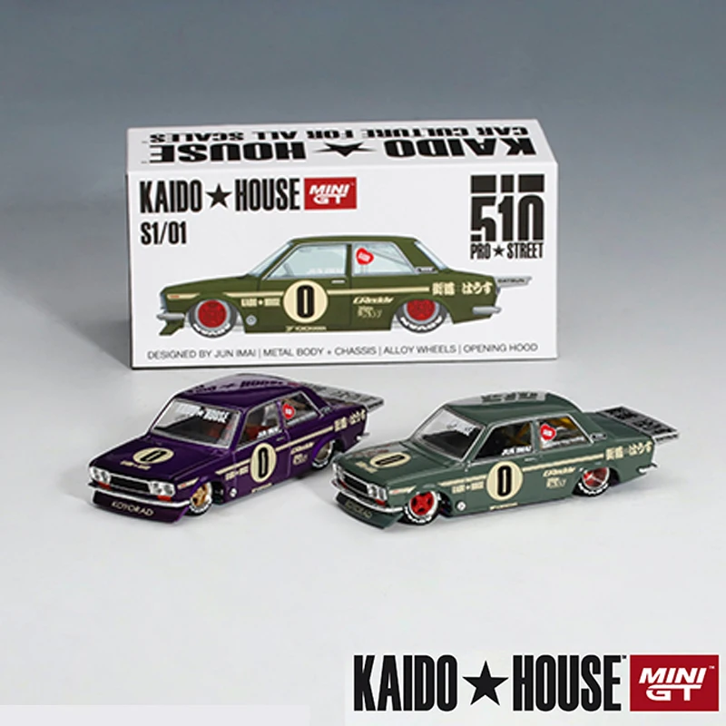 Уличная модель автомобиля Mini GT + Kaido House 1/64 Datsun 510 Pro из сплава коллекция литых