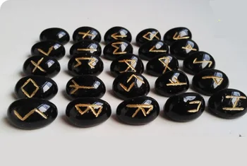 

25pcs/set Engraved Viking Rune Stones Set Carved Black Lettering Board Game Divination Astrology Altar Amulet Sign