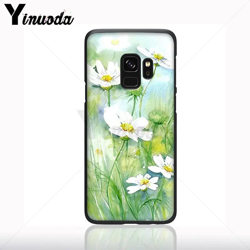 Coque untuk Galaxy S9plus Daisy Bunga Hitam Lembut Ponsel Case untuk Samsung Galaxy S10plus S9 S8plus S10e A50 A70 A10 ponsel