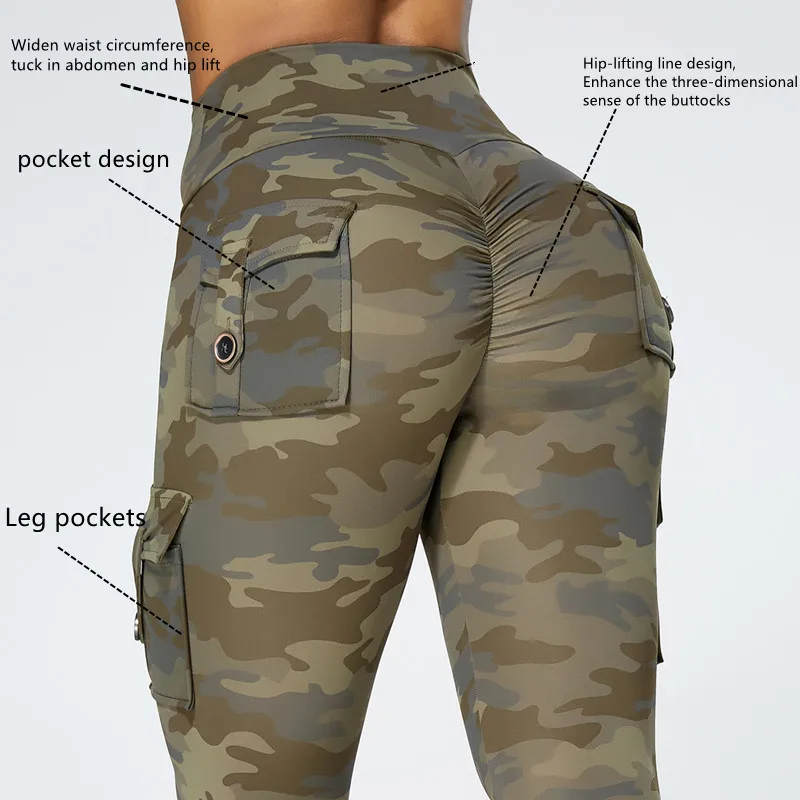 Camouflage Yoga Pants Women Fitness Leggings Workout Sports With Pocket Sexy Push Up Gym Wear Elastic Slim Pants MITAOGIRL 6