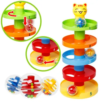 

5-Layer Rotating Tower Toy Set Baby Toy Ball Falling Down Rolling Tower 3 Rotating Active Balls And Colored Beads Development