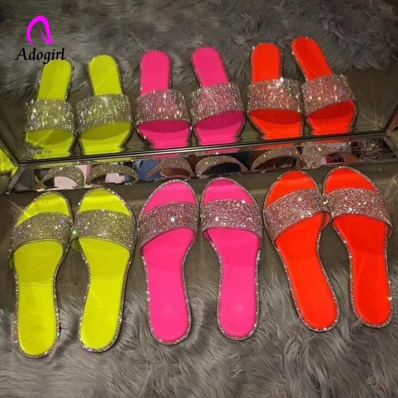 Candy-colored Slippers 2020 Sparkling Rhinestone Women Home Flip Flop Casual Shoes Snakeskin Diamond Flat Outdoor Wild Sandals | Обувь