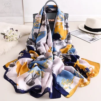 

2020 Fashion Floral Silk Scarf Women Shawls Wraps Lady Tie-dye Travel Pashmina High Quality Striped Scarves Spring Neck Scarf