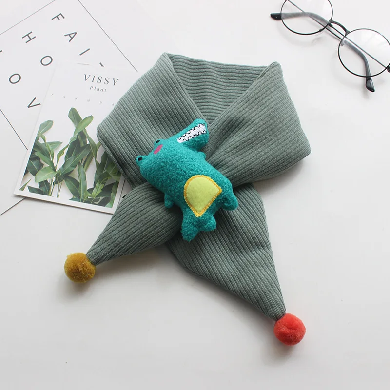 Новые зимние уличные милый детский шарф для девочек, для мальчиков шарфы детский хлопковый шарф с нарисованным крокодилом, утепленной шеей, шейный платок - Цвет: Зеленый